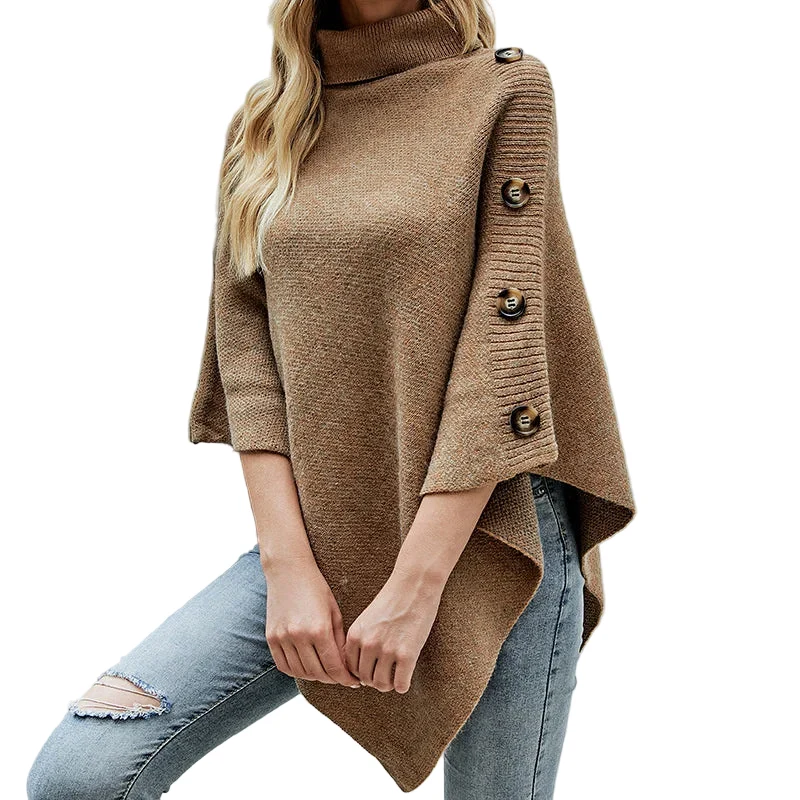 Poncho Col Roulé Manches Chauve-Souris Asymétrique