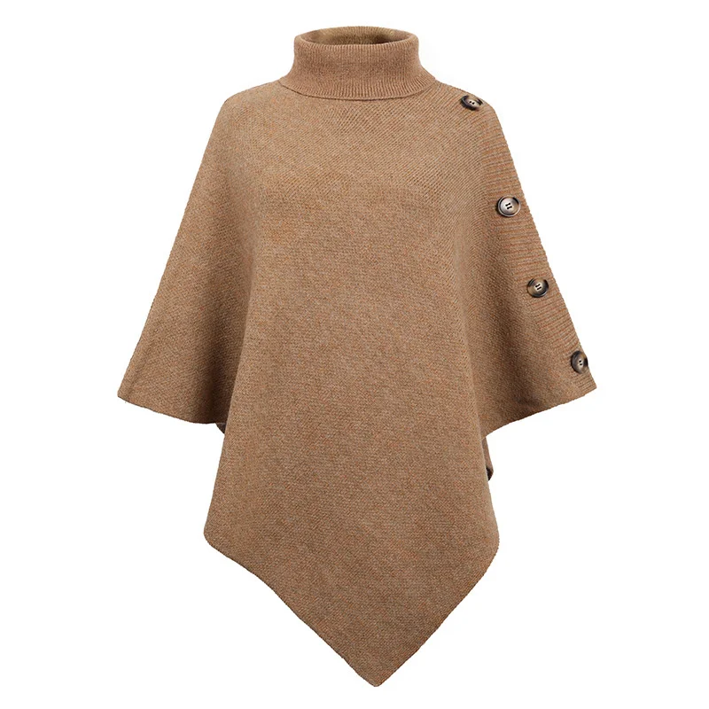 Poncho Col Roulé Manches Chauve-Souris Asymétrique