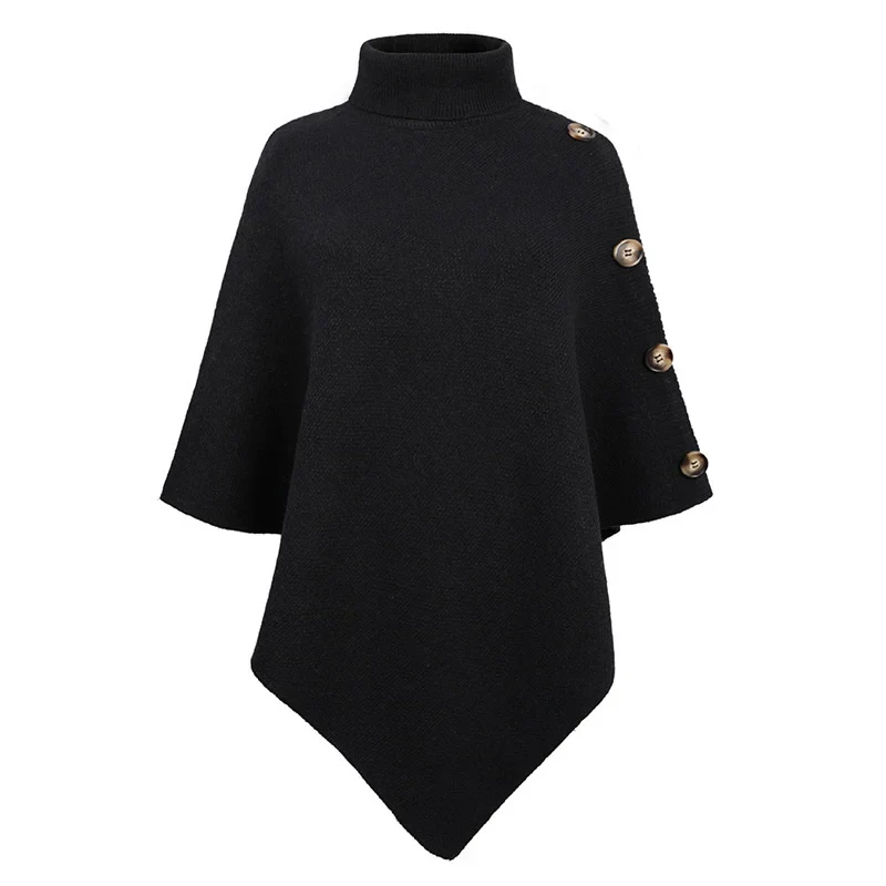 Poncho Col Roulé Manches Chauve-Souris Asymétrique
