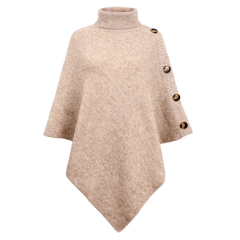 Poncho Col Roulé Manches Chauve-Souris Asymétrique