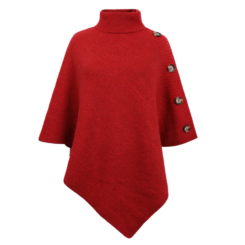 Poncho Col Roulé Manches Chauve-Souris Asymétrique