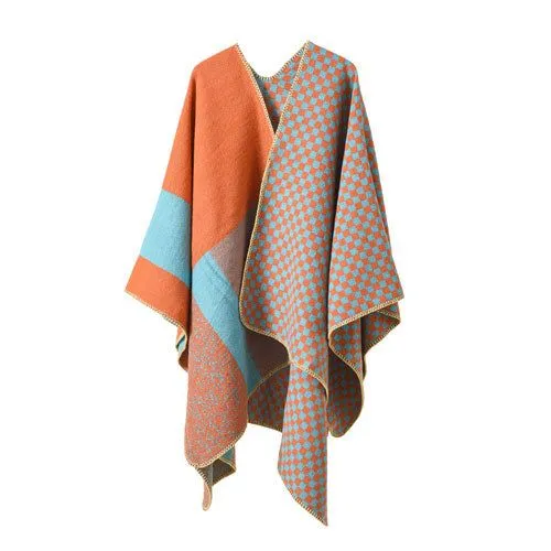 Poncho Cachemire Carreaux
