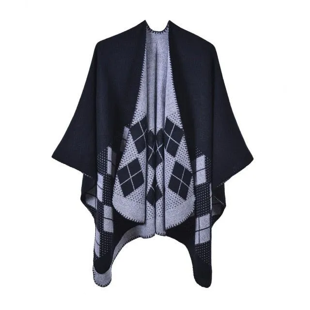 Poncho Carreaux-Coton Femme