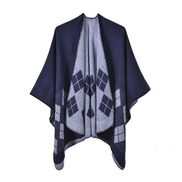 Poncho Carreaux-Coton Femme
