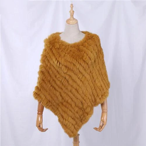 Poncho Rayée-Fourrure Femme
