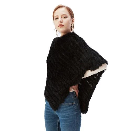 Poncho Rayée-Fourrure Femme