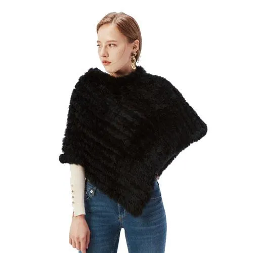 Poncho Rayée-Fourrure Femme