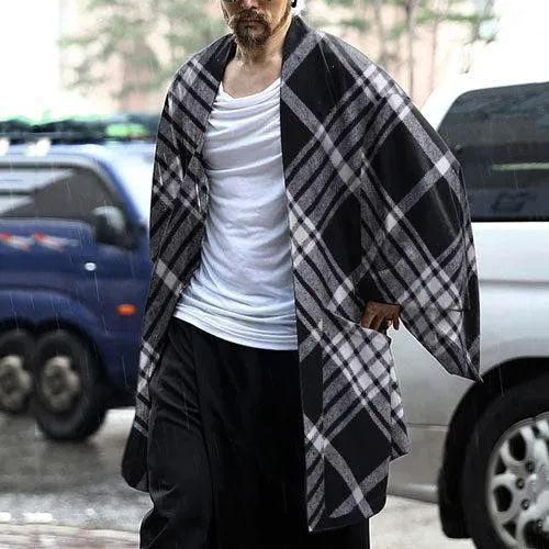 Poncho Carreaux Homme Fin