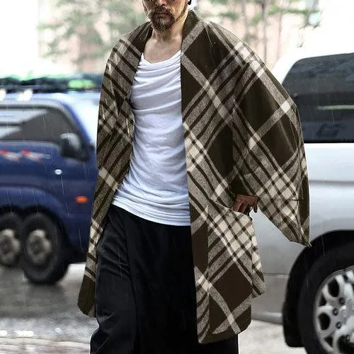 Poncho Carreaux Homme Fin