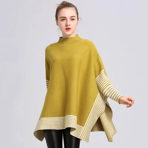 Poncho Rayures Femme Cachemire