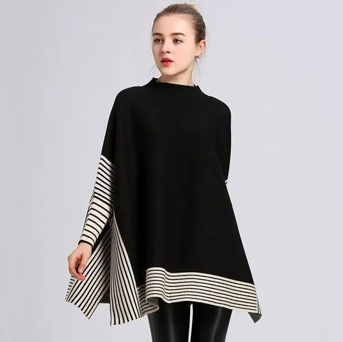 Poncho Rayures Femme Cachemire