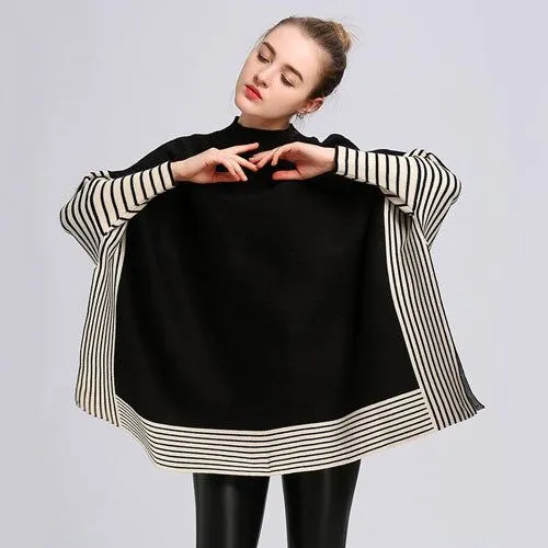 Poncho Rayures Femme Cachemire