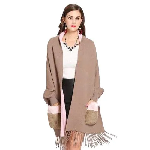 Poncho Poches-Fourrure Femme