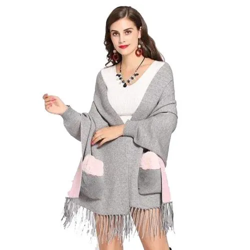 Poncho Poches-Fourrure Femme