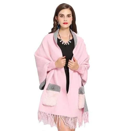 Poncho Poches-Fourrure Femme