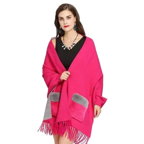 Poncho Poches-Fourrure Femme