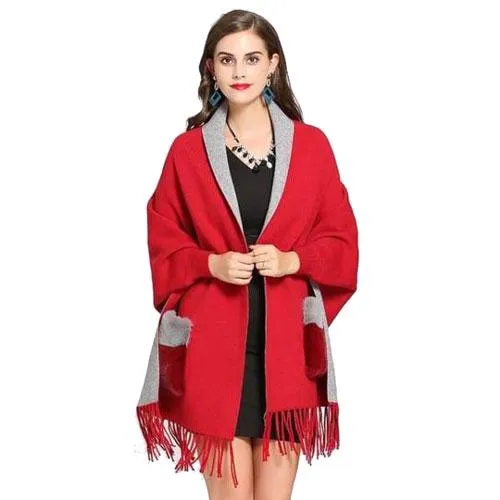 Poncho Poches-Fourrure Femme