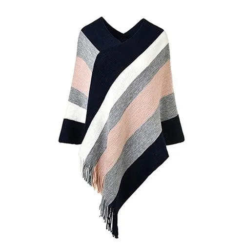 Poncho Rayures Chaud Femme
