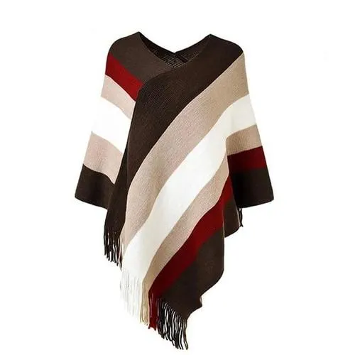 Poncho Rayures Chaud Femme