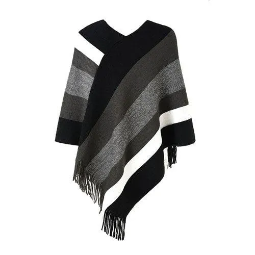 Poncho Rayures Chaud Femme