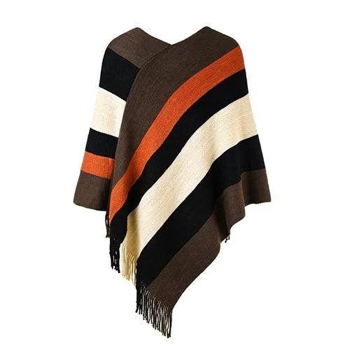 Poncho Rayures Chaud Femme