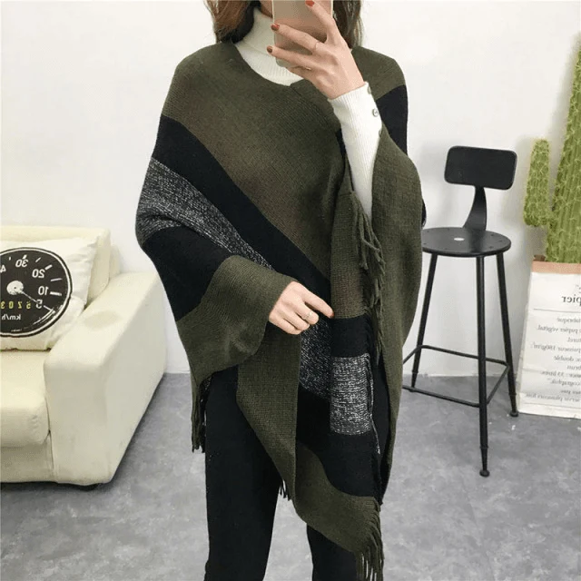 Poncho Rayures Chaud Femme