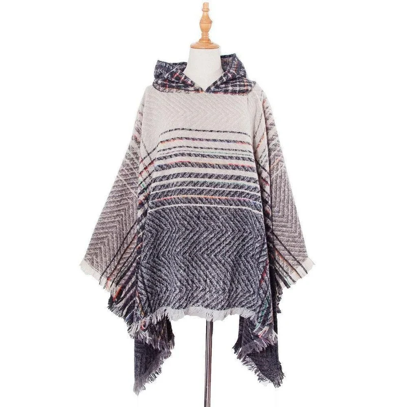 Poncho Rayures-Fin Femme