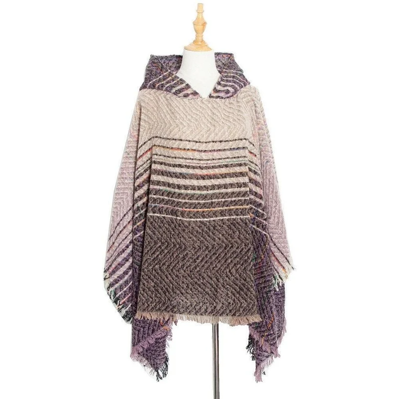 Poncho Rayures-Fin Femme
