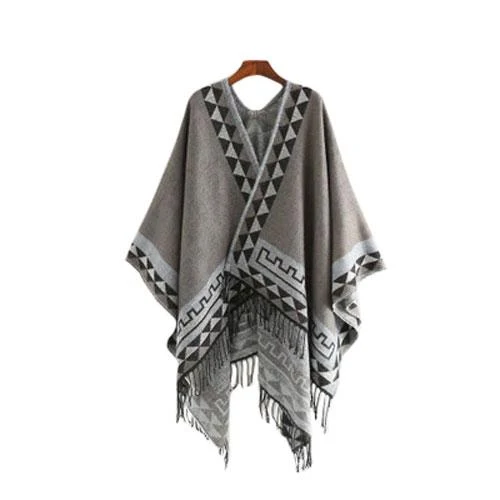 Poncho Ethnique-Frange Femme