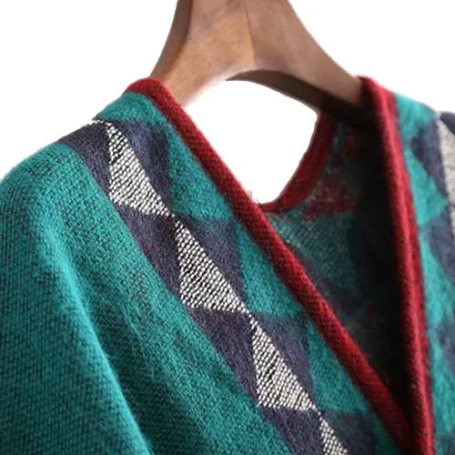 Poncho Ethnique-Frange Femme