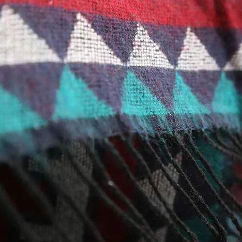 Poncho Ethnique-Frange Femme