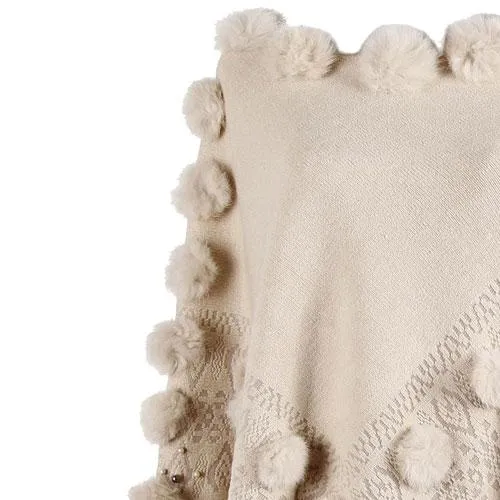 Poncho Pompons Femme Coton