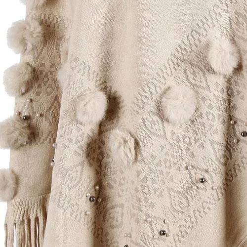 Poncho Pompons Femme Coton