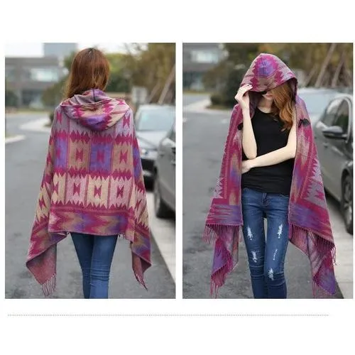 Poncho Fin-Capuche Femme