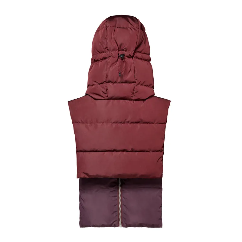 Capuche doudoune grenat et prune