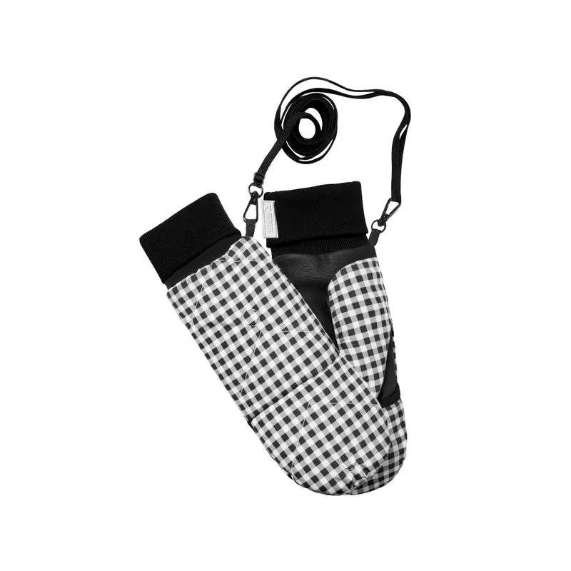 Moufles convertibles mitaines vichy noir et blanc