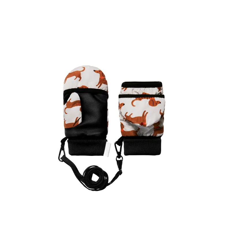 Moufles convertibles mitaines enfant motif teckel beige et orange