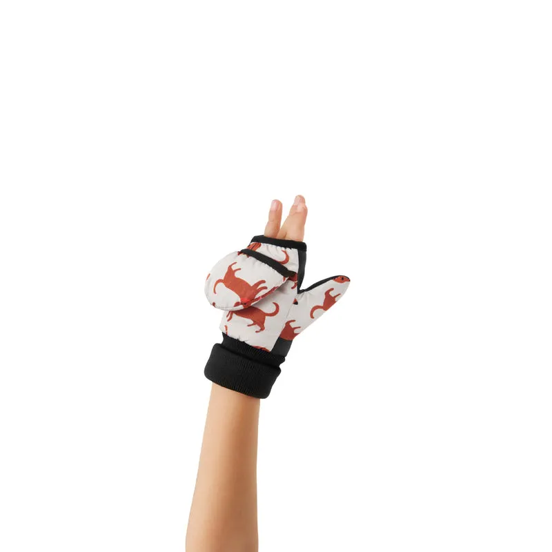 Moufles convertibles mitaines enfant motif teckel beige et orange