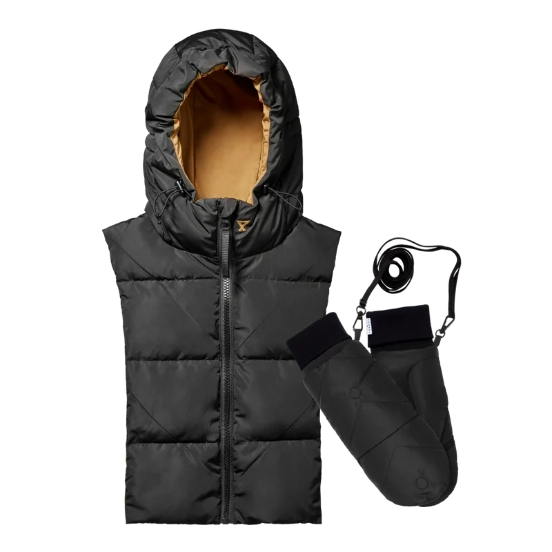 Duo capuche Fudoon + moufles noir et camel