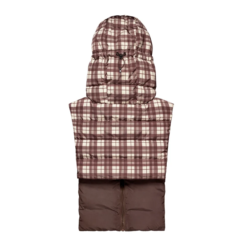 Capuche doudoune carreaux chocolat et beige