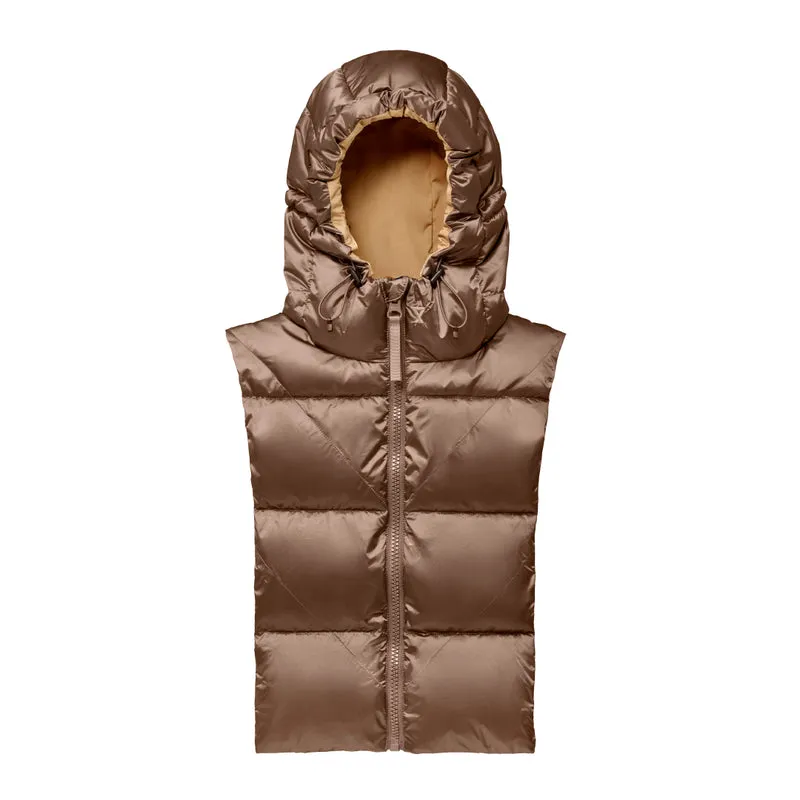 Capuche doudoune bronze et latte