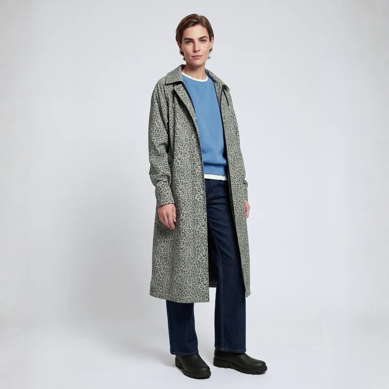 Trench-coat imperméable léopard vert