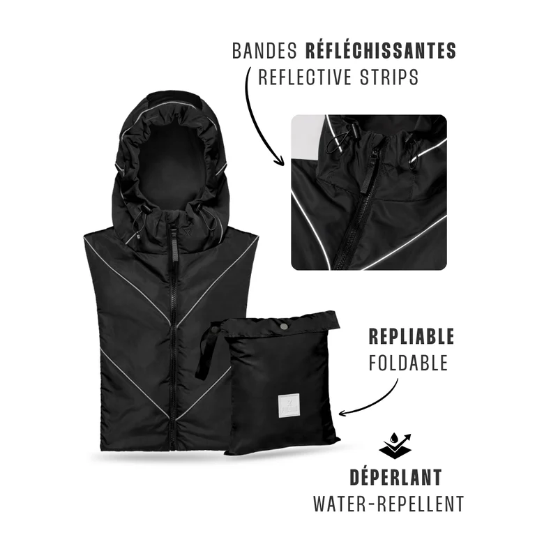 Capuche Fudoon noire bandes réfléchissantes spéciale vélo