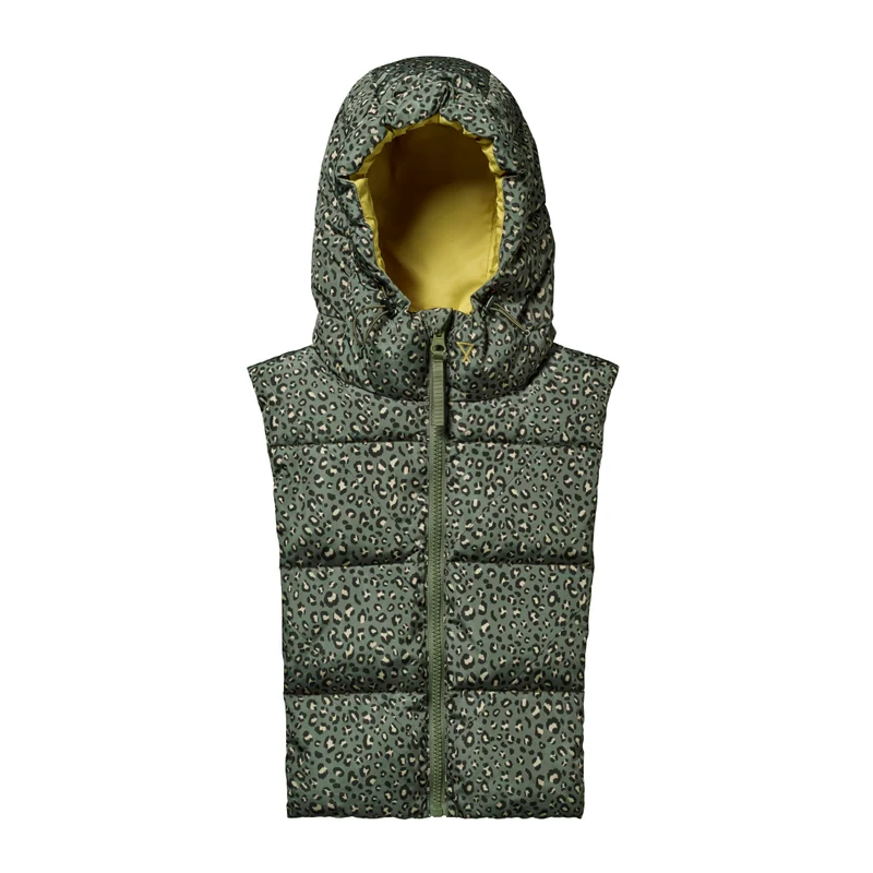 Capuche doudoune léopard kaki et lichen