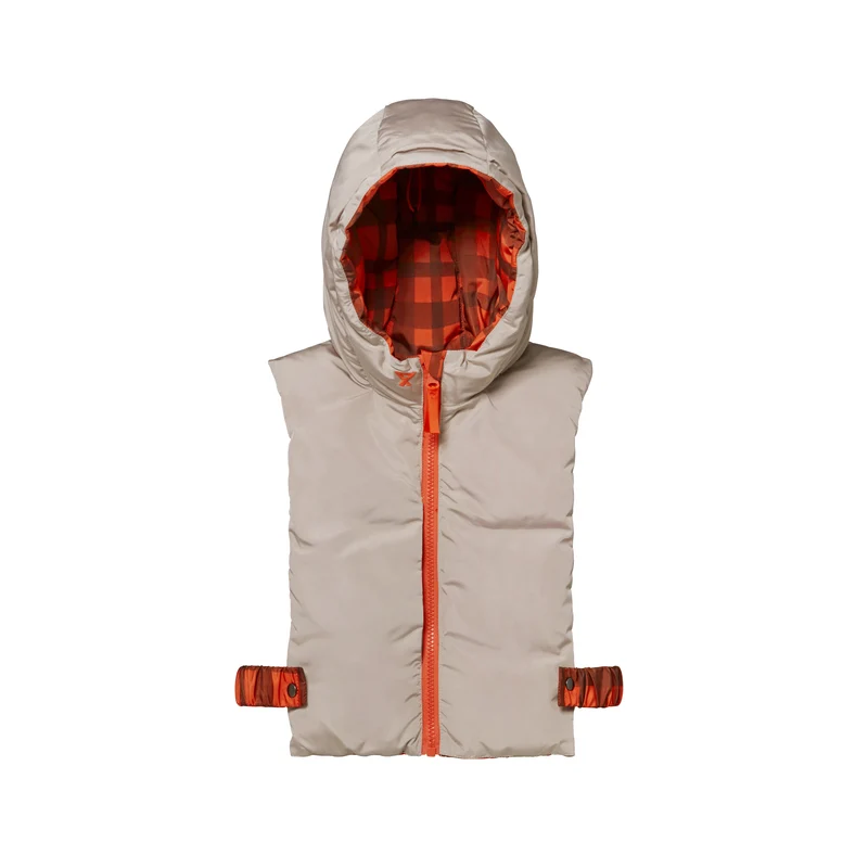 Duo enfant capuche Fudoon + moufles carreaux orange