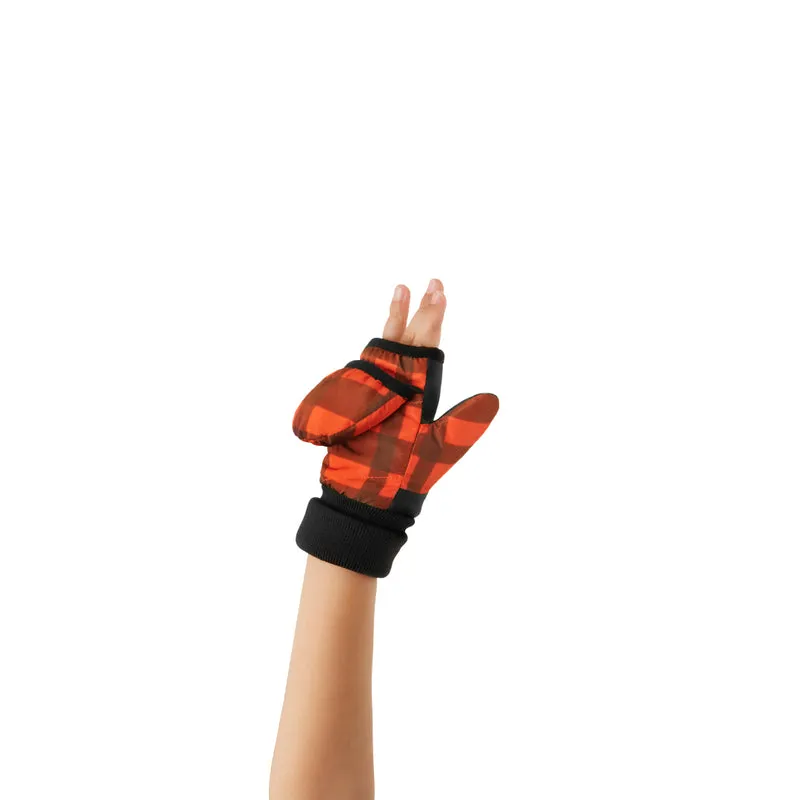 Duo enfant capuche Fudoon + moufles carreaux orange