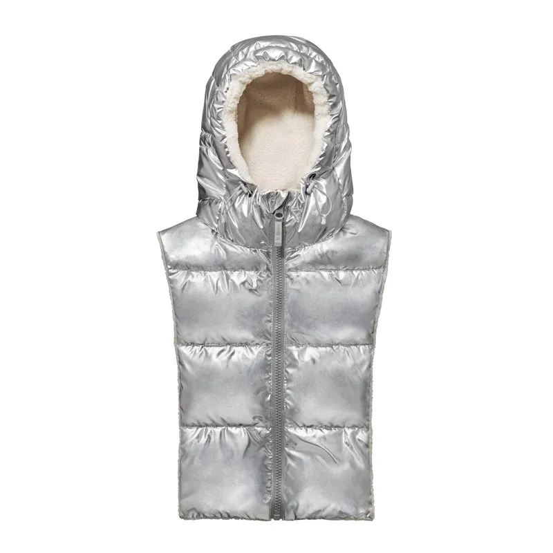 Capuche doudoune argent réversible sherpa