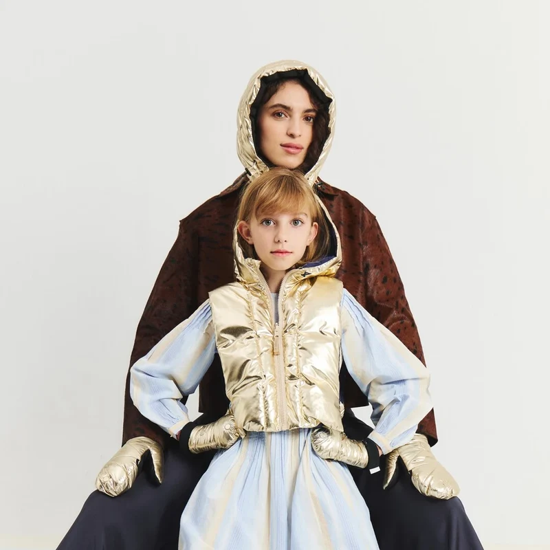 Capuche doudoune enfant dorée et bleu marine