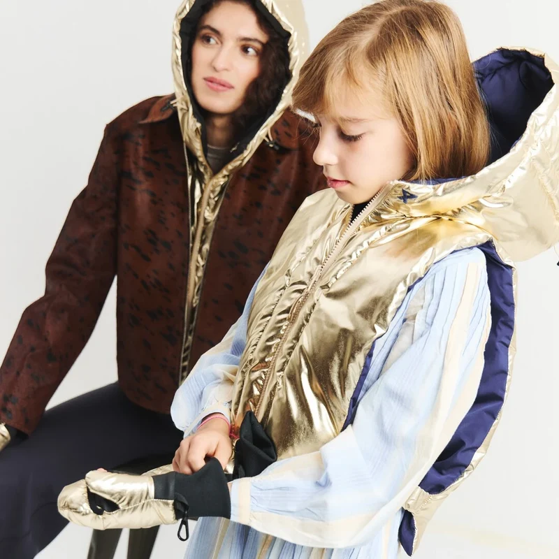 Moufles convertibles mitaines enfant dorées