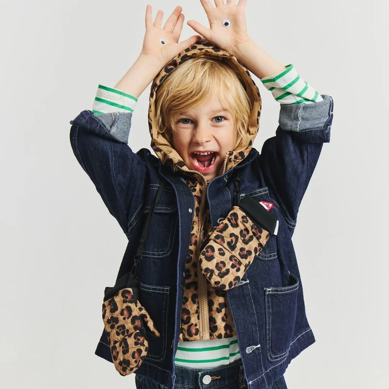Duo enfant capuche Fudoon + moufles léopard